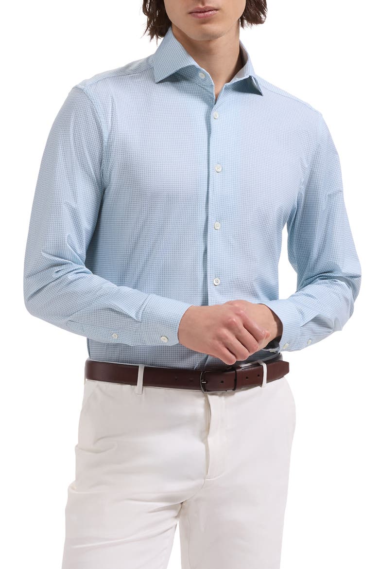 Devon OoohCotton® Optical Grid Print Button-Up Shirt, Main, color, SEAFOAM