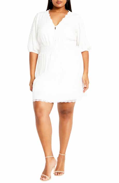 City Chic Belle Puff Sleeve Button Front Lace Dress