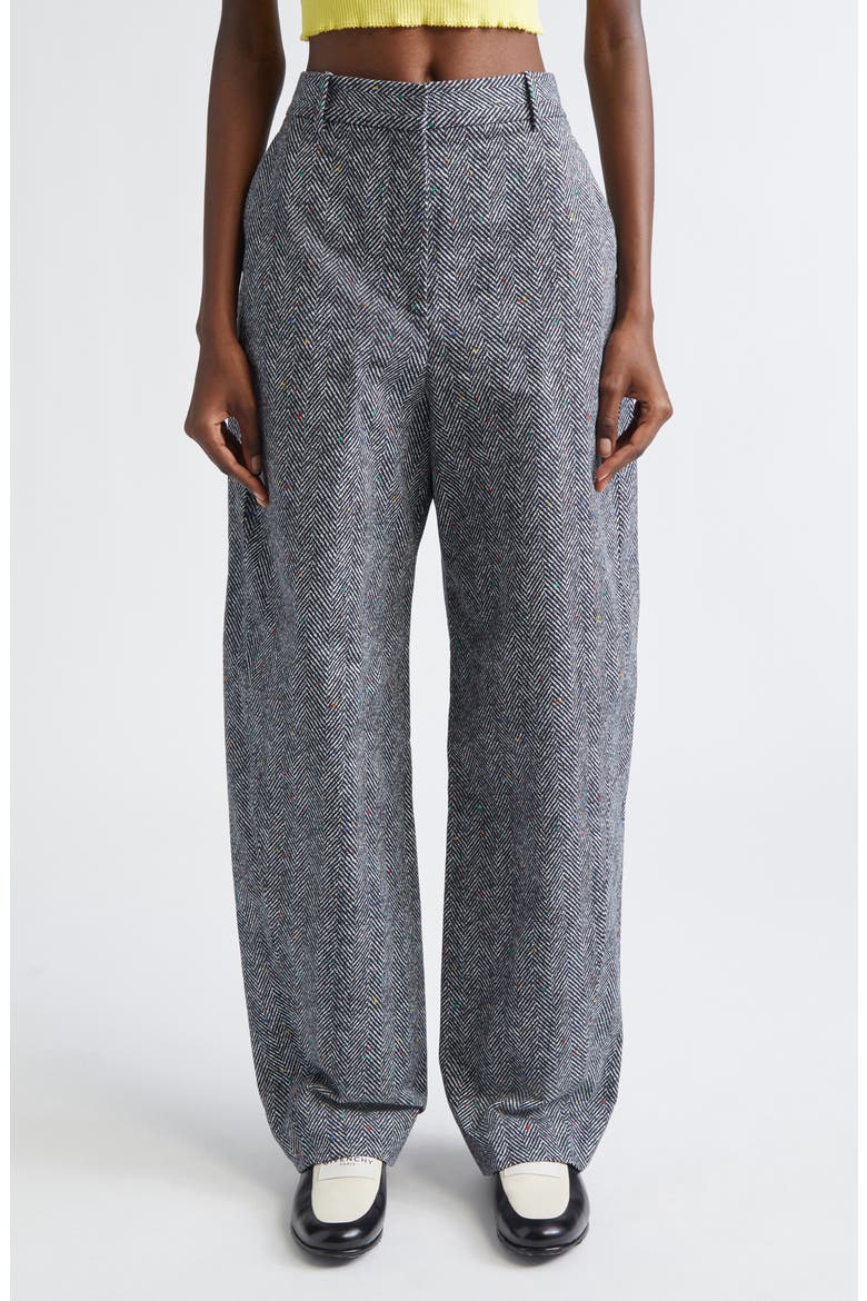 Double Pleat Low Waist Donegal Herringbone Pants, Main, color, BLACK/ WHITE