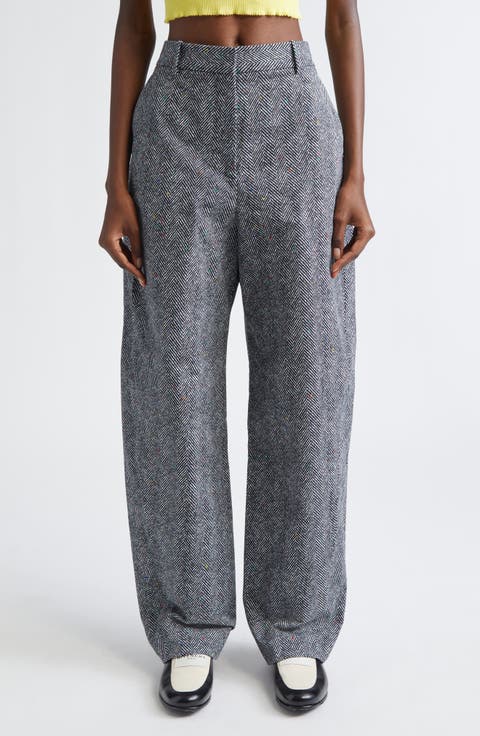Double Pleat Low Waist Donegal Herringbone Pants