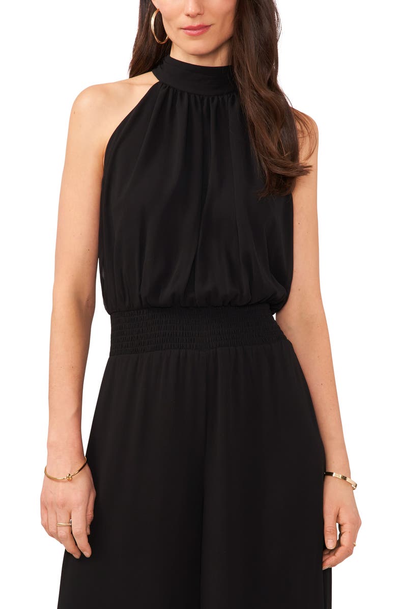 Vince Camuto Tie Neck Chiffon Overlay Wide Leg Jumpsuit, Alternate, color,