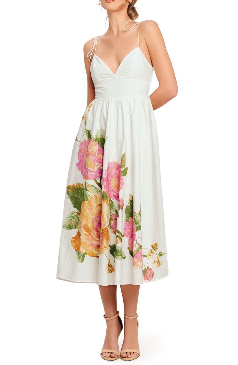 FLYING TOMATO Floral Cotton Midi Sundress, Main, color, Ivory