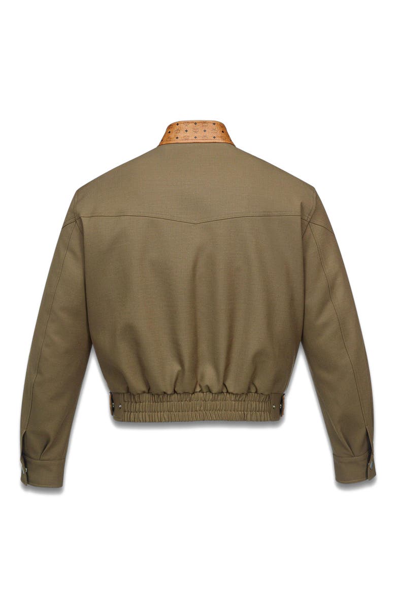 MCM Jacket in Wool Twill and Monogram Print Leather, Alternate, color, Khaki