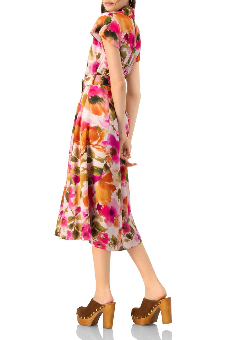 Midi Belted Floral Print Shirt Style Dress, Alternate, color, Multicolor-Pink