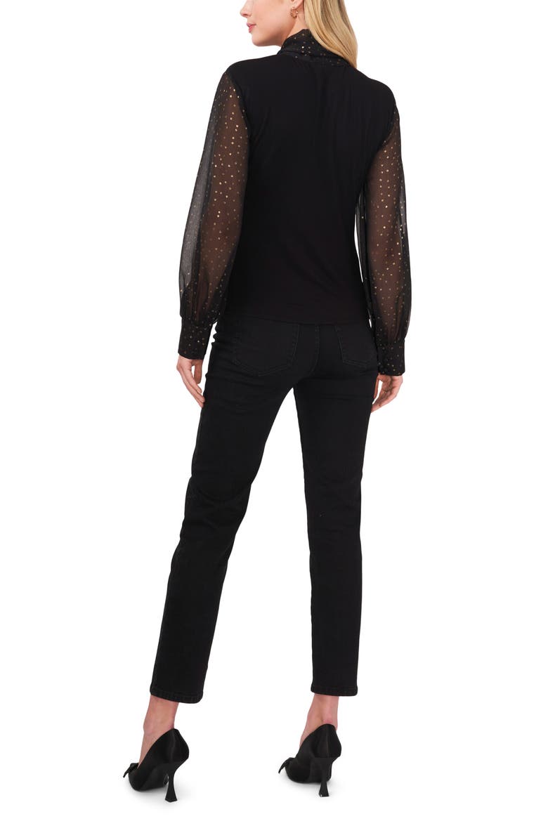 Vince Camuto Metallic Tie Neck Mixed Media Top, Alternate, color, 