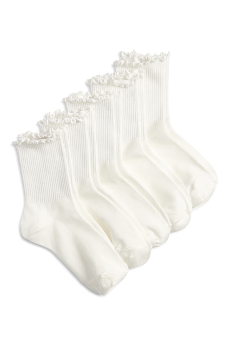 5-Pack Lettuce Edge Crew Socks, Main, color, WHITE