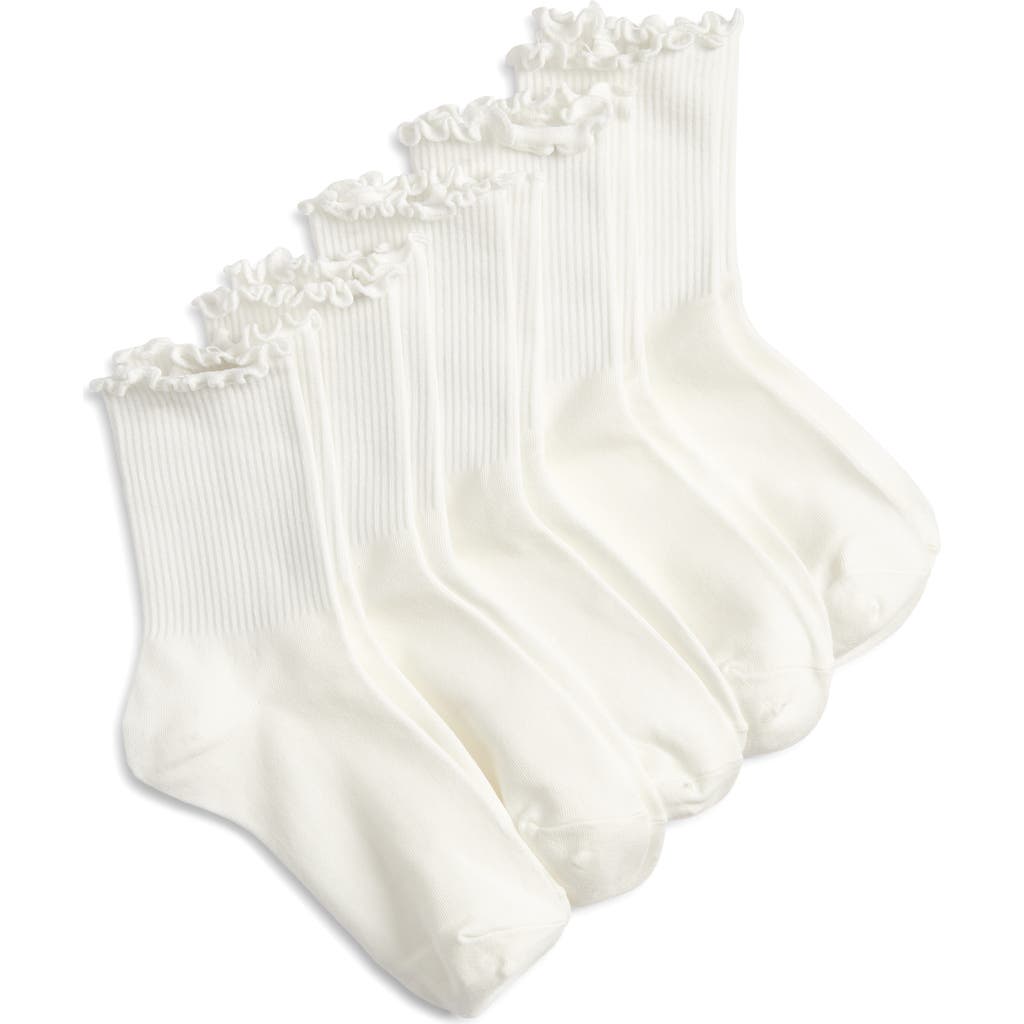 High Heel Jungle 5-pack Lettuce Edge Crew Socks In White