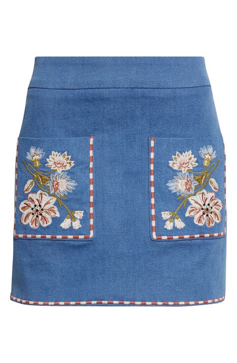 Pallas Embroidered Pocket Detail Stretch Cotton Skirt