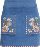 Veronica Beard Pallas Embroidered Pocket Detail Stretch Cotton Skirt