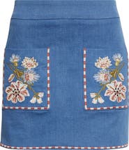 Veronica Beard Pallas Embroidered Pocket Detail Stretch Cotton Skirt