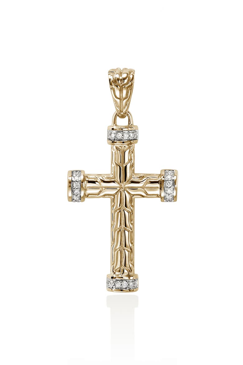 Carved Chain Cross Pendant with Pavé Diamonds, Main, color, GOLD