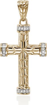 John Hardy Carved Chain Cross Pendant with Pavé Diamonds