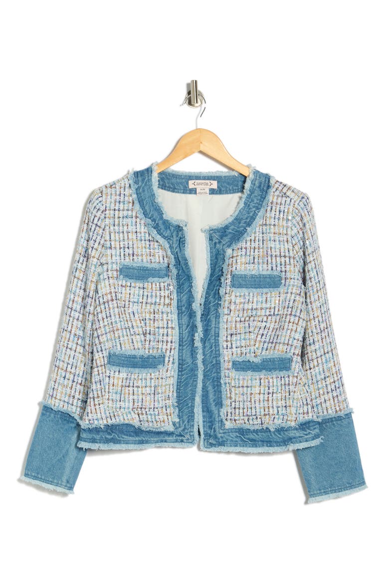 Denim Trim Bouclé Crop Jacket, Main, color, ICE MULTI/DENIM