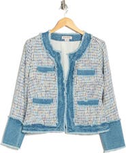 Nanette Lepore Denim Trim Bouclé Crop Jacket