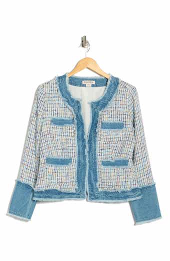 Nanette Lepore Denim Trim Bouclé Crop Jacket