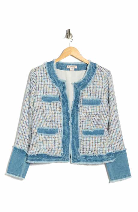Nanette Lepore Denim Trim Bouclé Crop Jacket