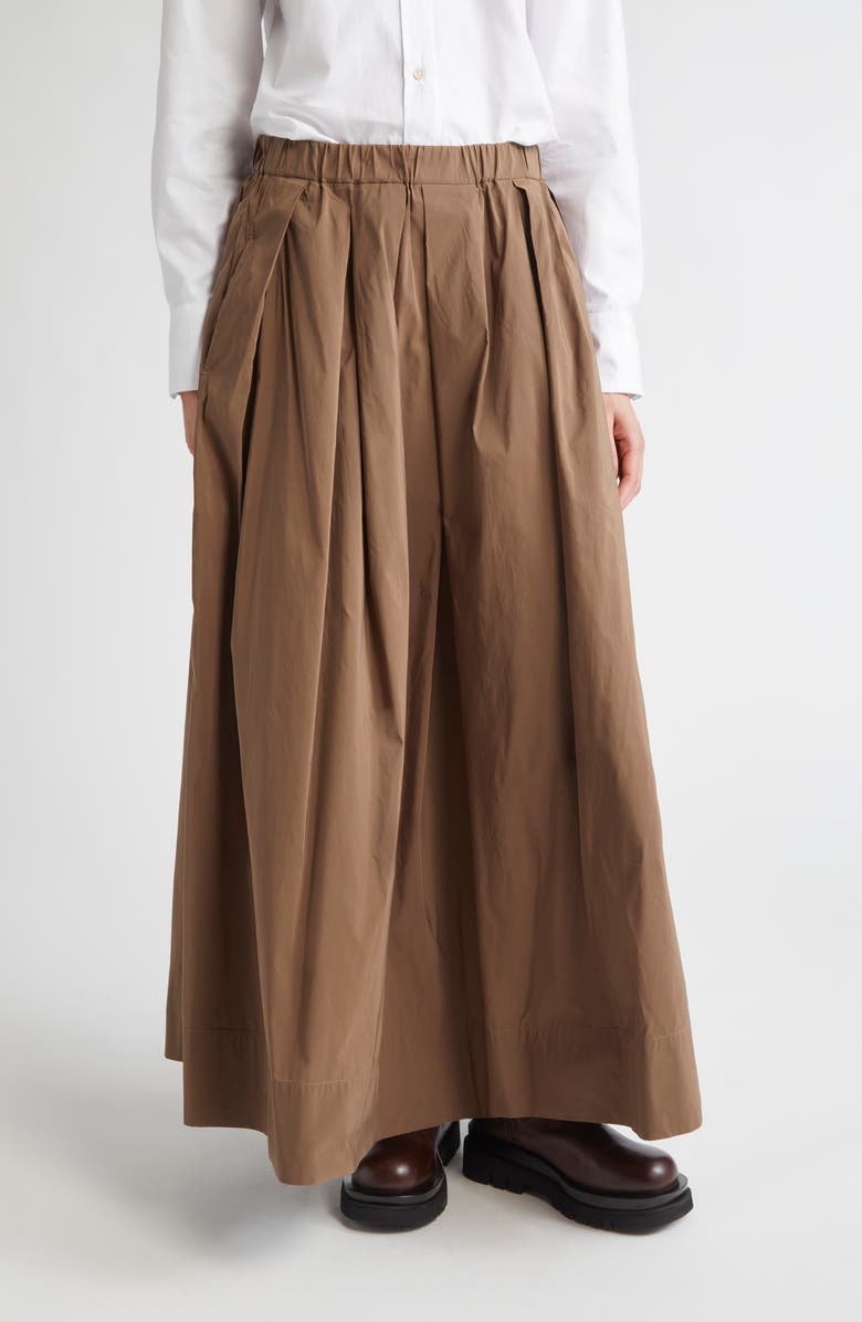 Max Mara Aloe Pleated Micro Faille Maxi Skirt, Main, color, Brown