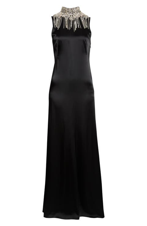 Chain Mail Open Back Satin Gown