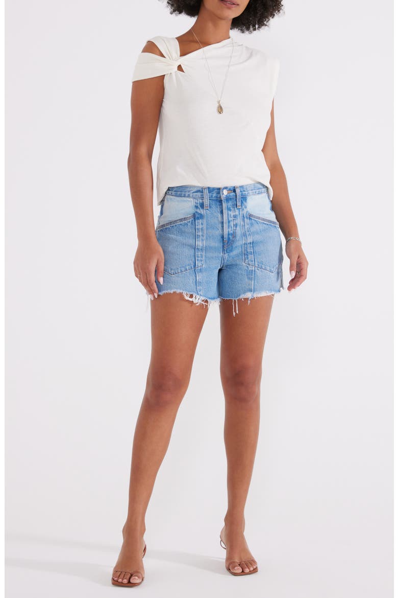 Savana Paneled Relaxed Raw Hem Denim Shorts, Alternate, color, GALERA TWO TONE