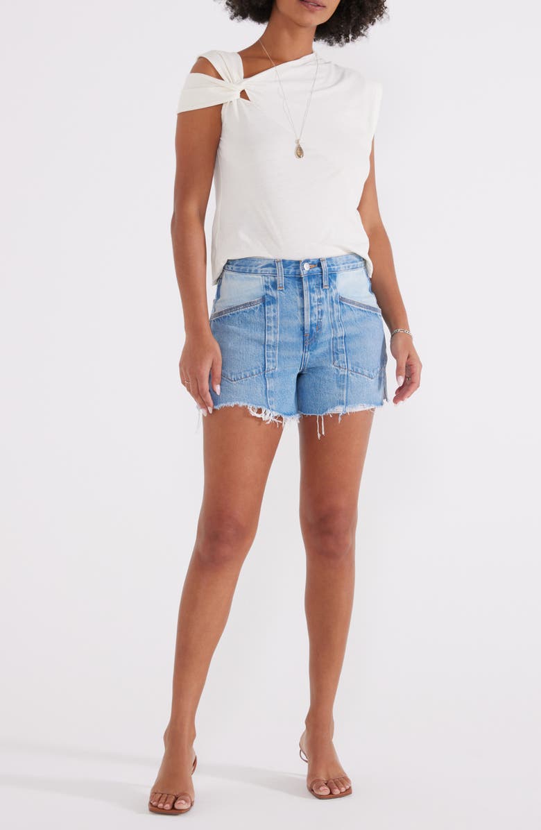 ÉTICA Savana Paneled Relaxed Raw Hem Denim Shorts, Alternate, color, 
