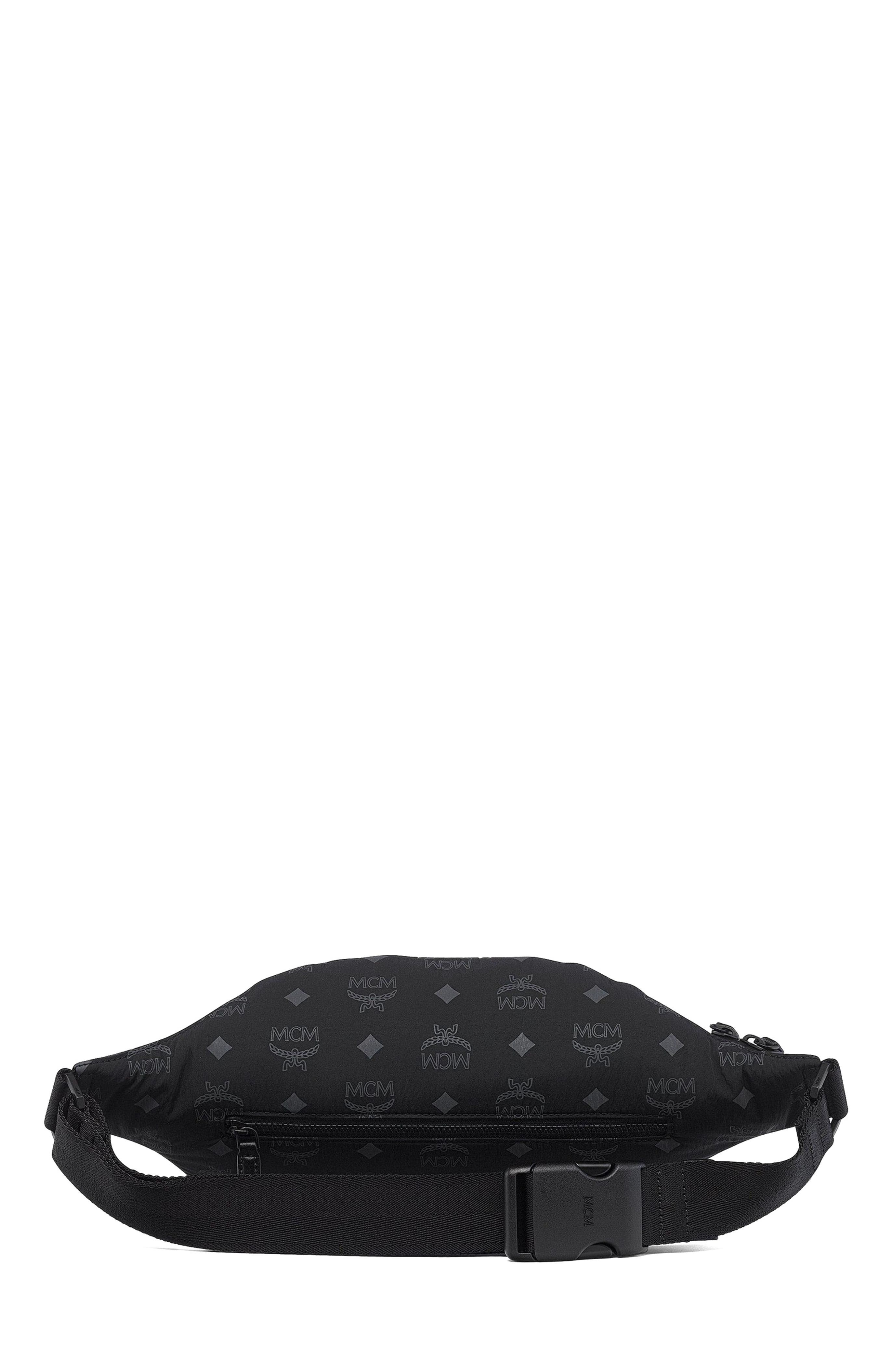 MCM Fursten Belt Bag in Monogram Nylon, Alternate, color, Black