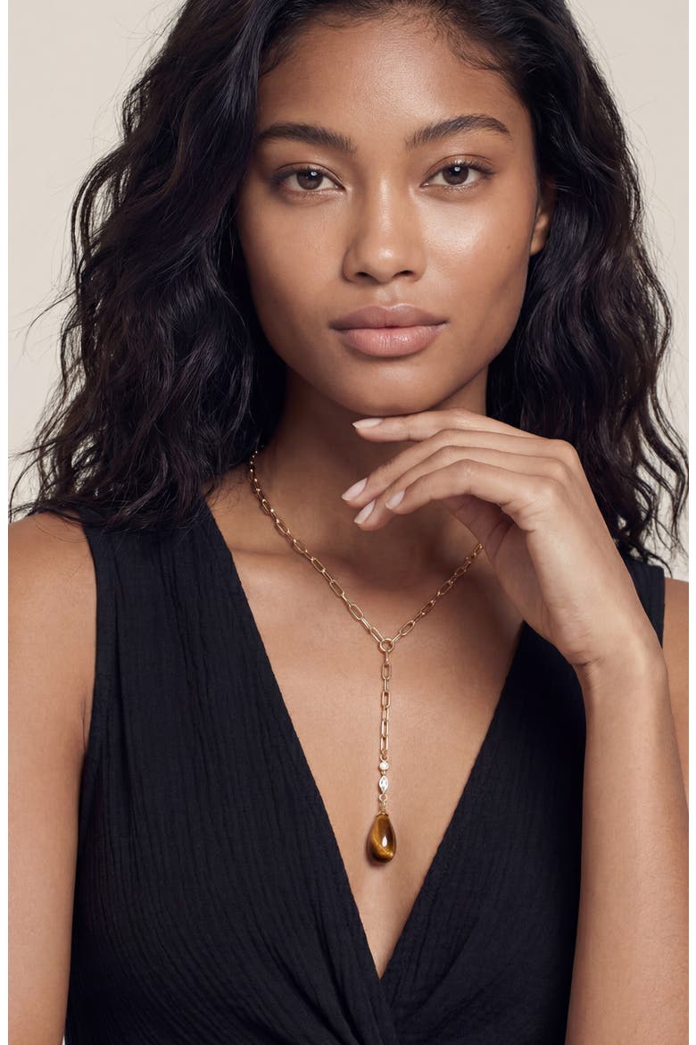 Tiger Eye Teardrop Lariat Necklace, Alternate, color, TIGERS EYE