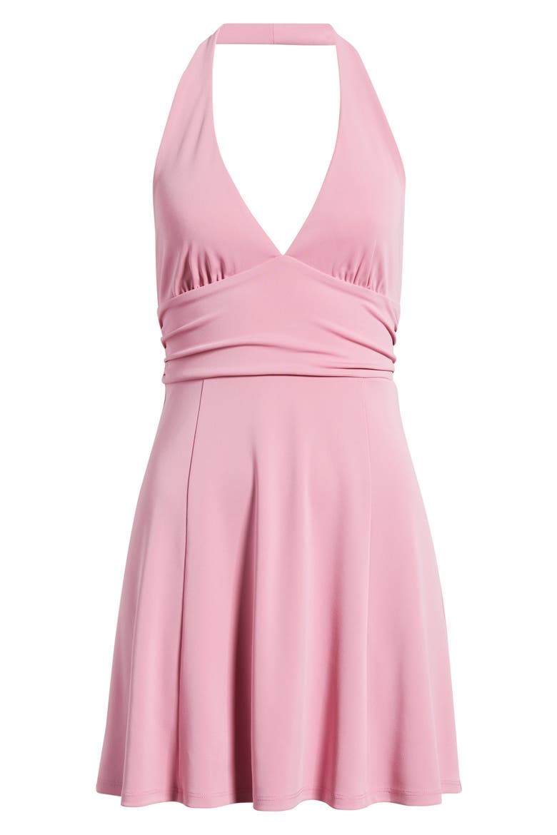 Shirred Halter Minidress, Alternate, color, PINK VACATION