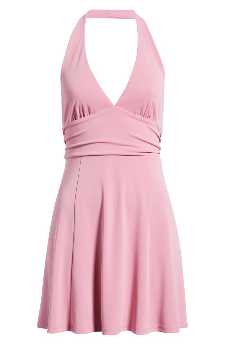 BP. Shirred Halter Stretch Cotton Minidress, Alternate, color, Pink Vacation