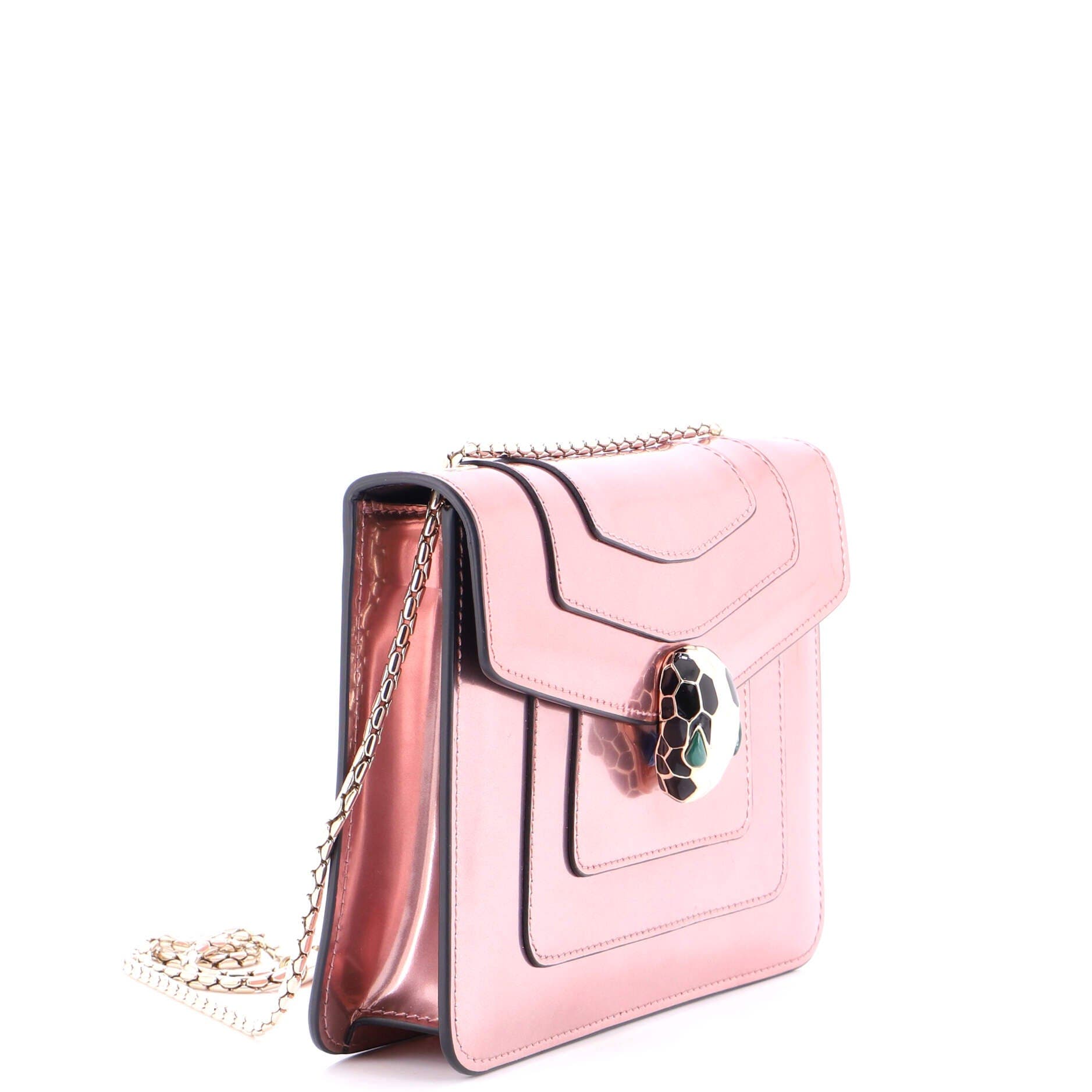 Serpenti Forever Square Shoulder Bag Metallic Leather Small, Alternate, color, Pink