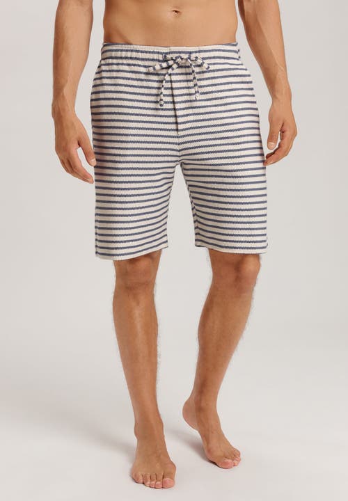 Hanro Loungy Summer Organic Cotton Drawsting Shorts In Deep Breeze Stripe
