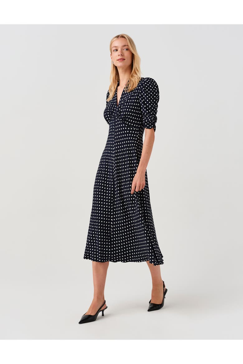 Mia Spot Midi Tea Dress, Alternate, color, Navy Spot