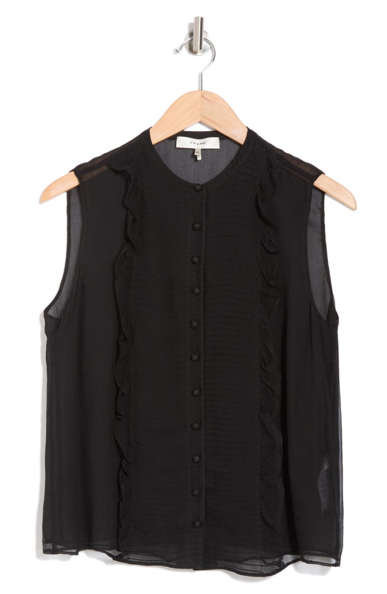 FRAME Sleeveless Ruffle Silk Shell Top, Alternate, color, Black
