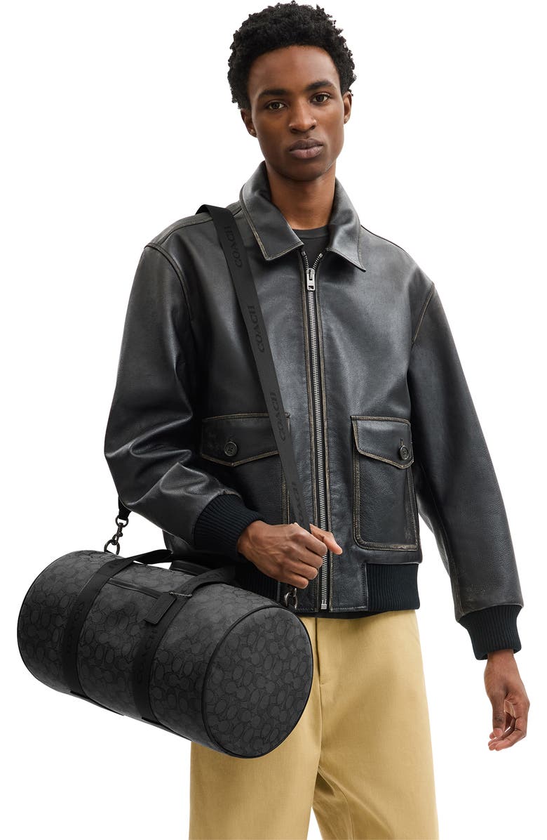 COACH Theo Signature Jacquard & Leather Duffle Bag, Alternate, color, Black