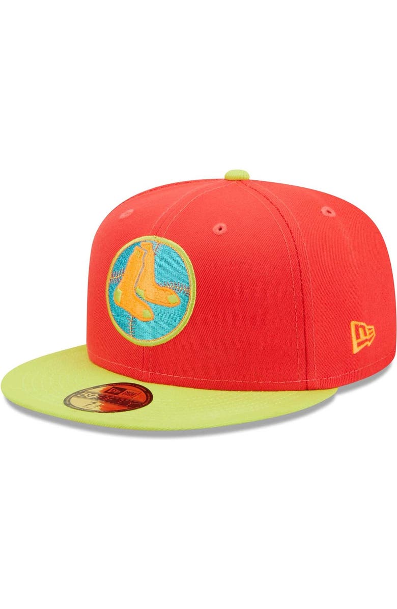 New Era Men's New Era Red/Neon Green Boston Red Sox Lava Highlighter Combo 59FIFTY Fitted Hat, Alternate, color, Red