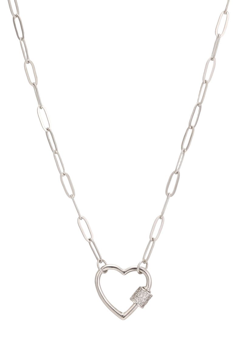 Heart Carabiner Paperclip Link Necklace, Main, color, SILVER