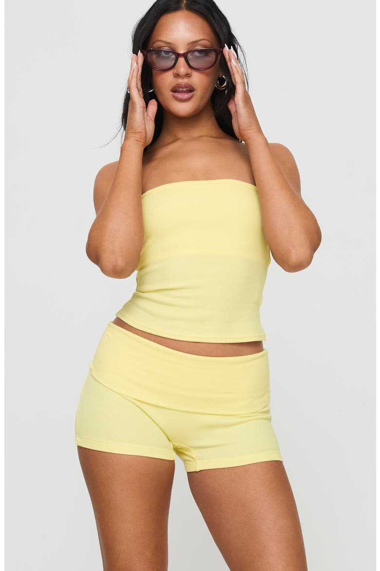 Baseline Foldover Rib Stretch Cotton Shorts, Alternate, color, YELLOW