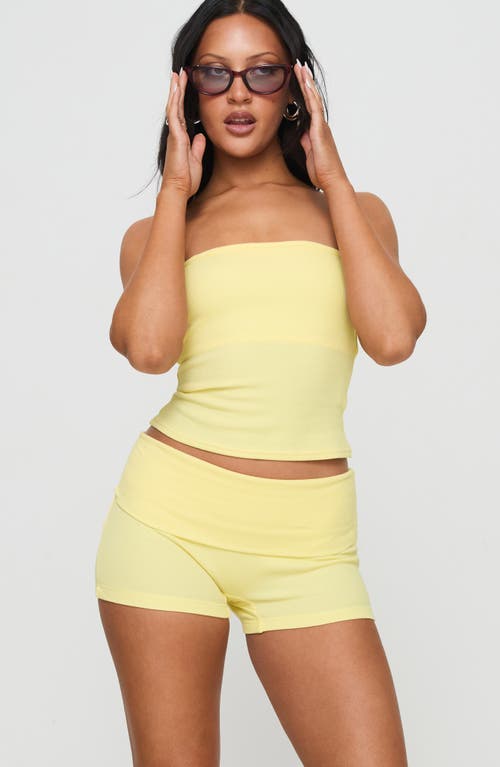 Princess Polly Baseline Foldover Rib Stretch Cotton Shorts In Yellow