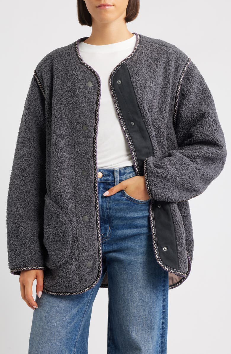 UGG<sup>®</sup> Emmersyn UGGbraid Trim High Pile Fleece Coat, Alternate, color, Dark Ash