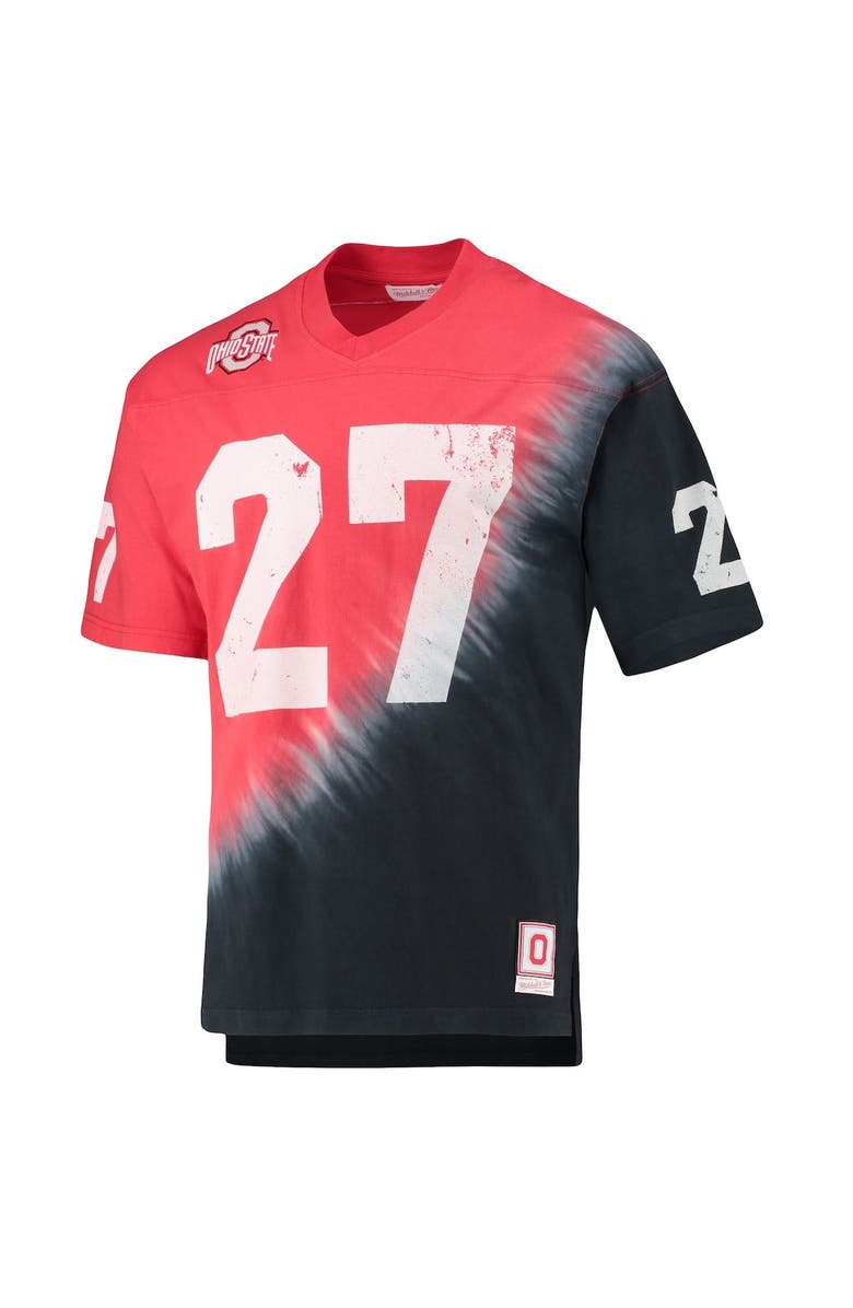 Mitchell & Ness Men's Mitchell & Ness Eddie George Black/Scarlet Ohio State Buckeyes Name & Number Tie-Dye V-Neck T-Shirt, Alternate, color, 