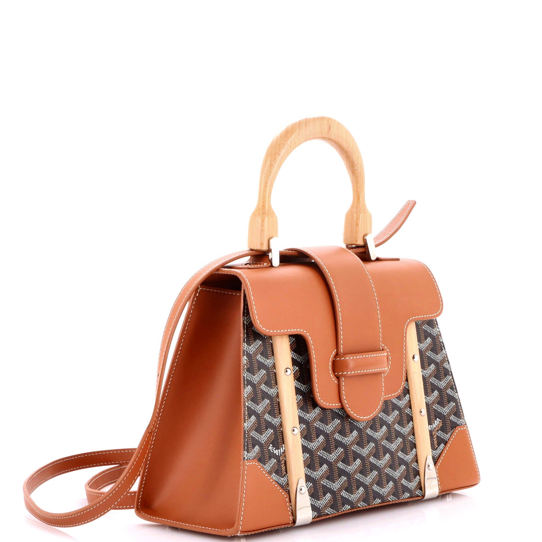 Pre-Owned Goyard Saigon Top Handle Bag Coated Canvas with Leather PM, Alternate, color, Brown