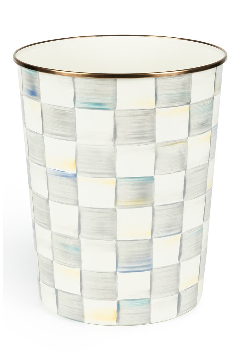 Sterling Check Enameled Steel Waste Bin, Main, color, GREY/ WHITE