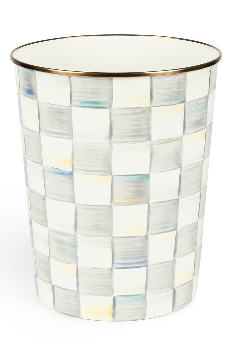 MACKENZIE CHILDS Sterling Check Enameled Steel Waste Bin, Main, color, Grey/ White