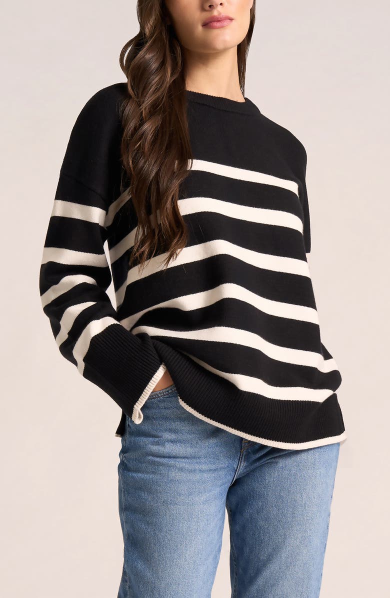 matty m. Elliot Stripe Sweater, Alternate, color, Black/ Ivory