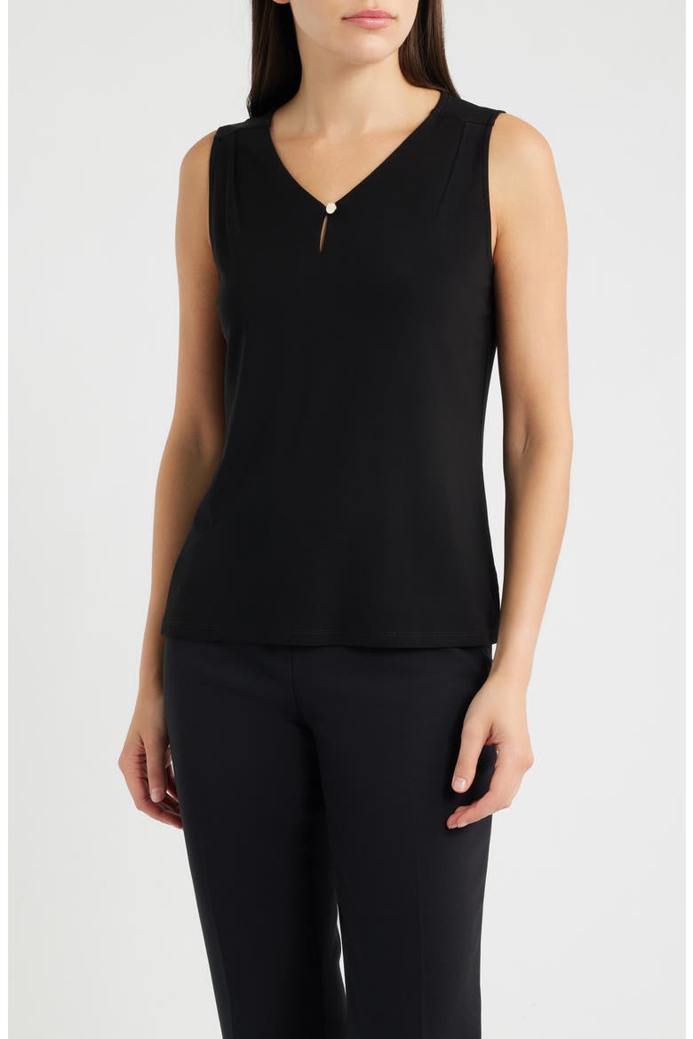 Pleated V-Neck Top, Main, color, ANNE BLACK