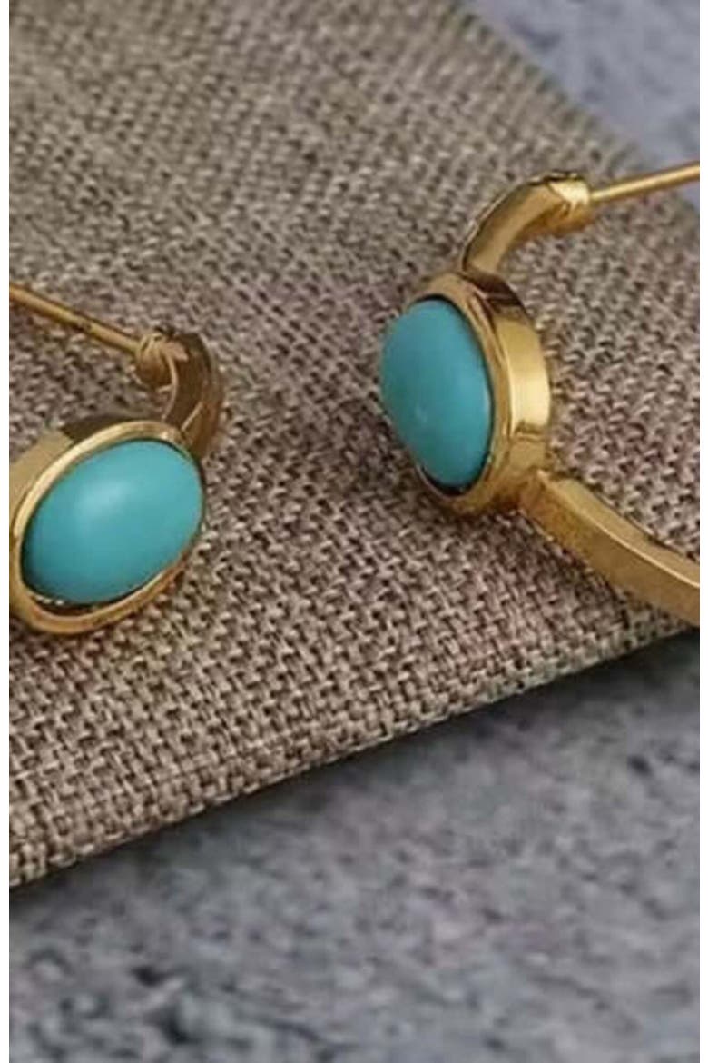 Turquoise Oval Mini Hoops, Alternate, color, Blue-Green