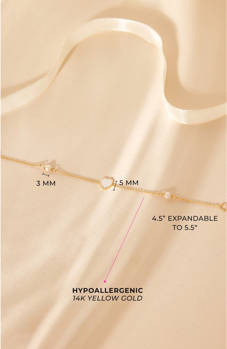 In Season Jewelry 14k Mother of Pearl Heart & Pearls Bracelet, Alternate, color, White