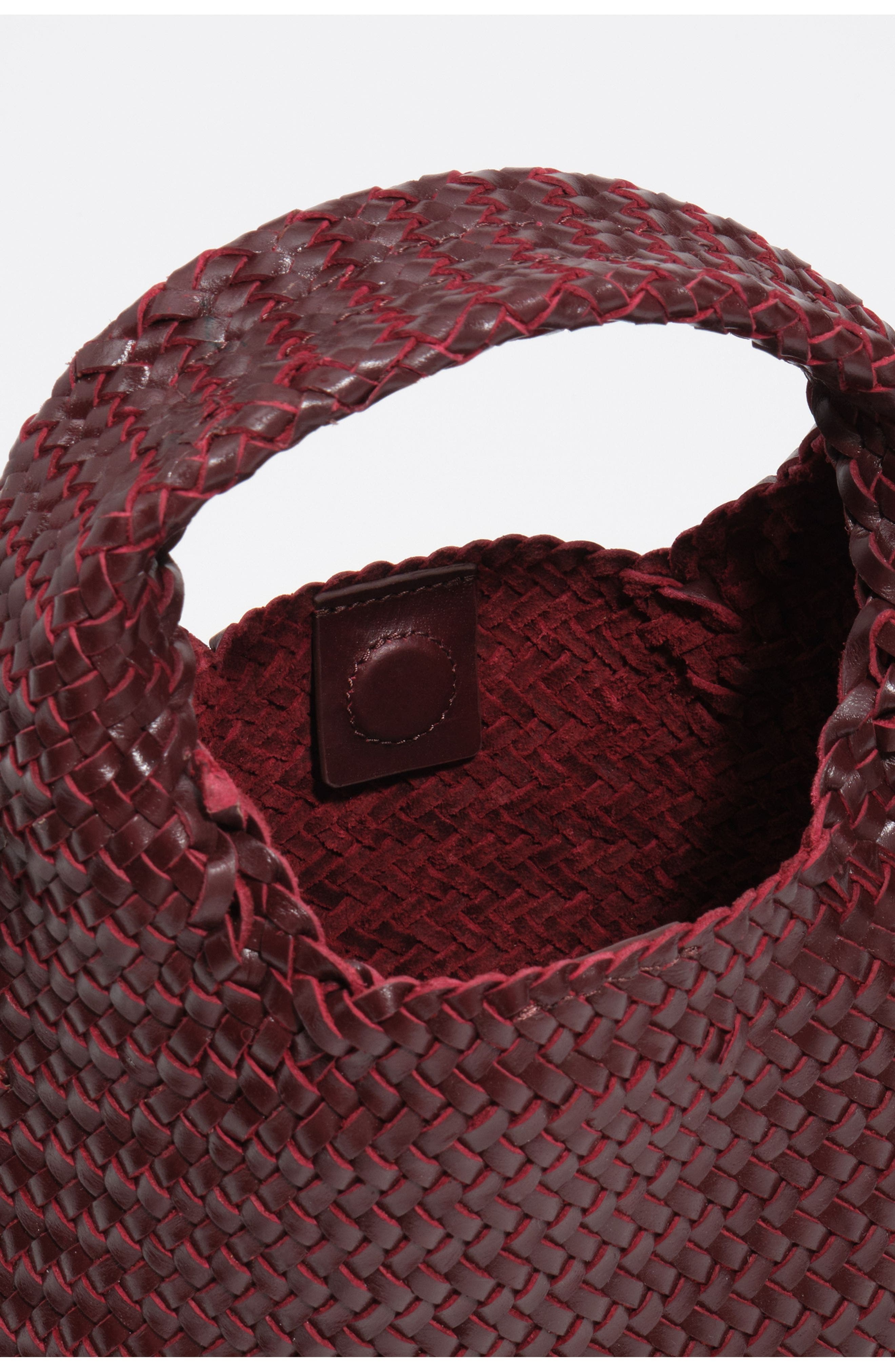 Small Plaited Leather Paper Bag, Alternate, color, BURGUNDY
