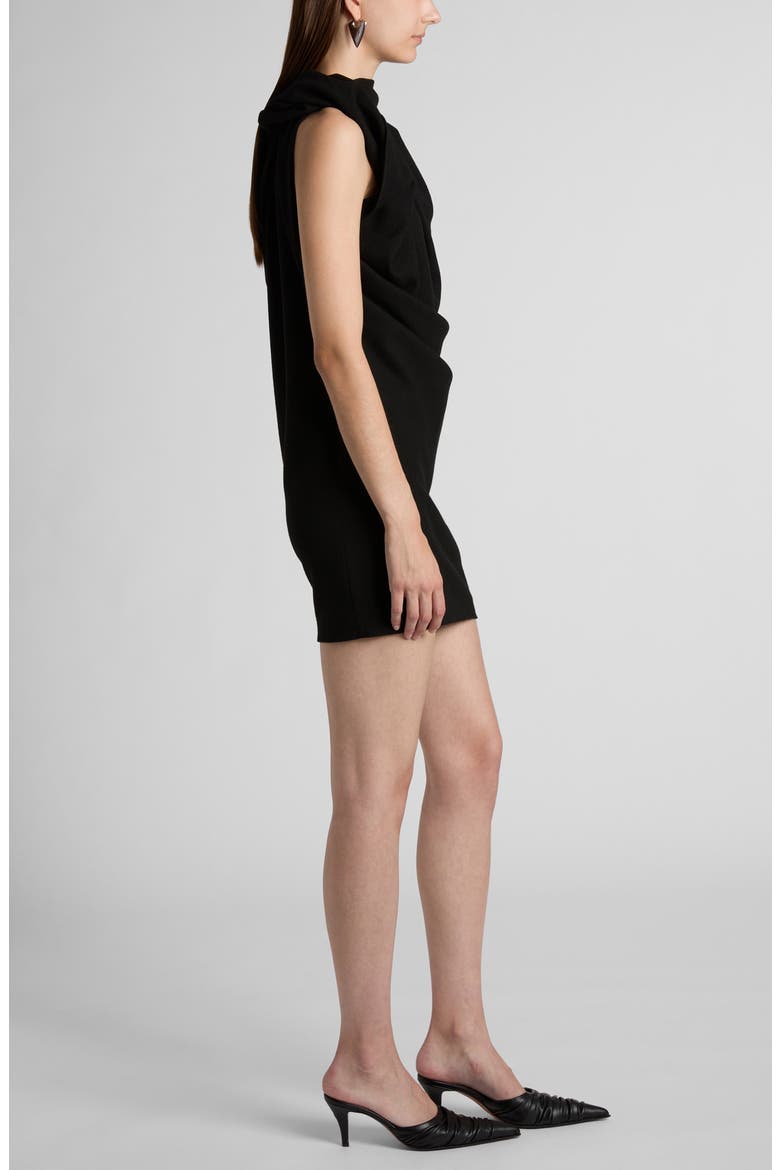 Knot Detail Wool Crepe Minidress, Alternate, color, BLACK