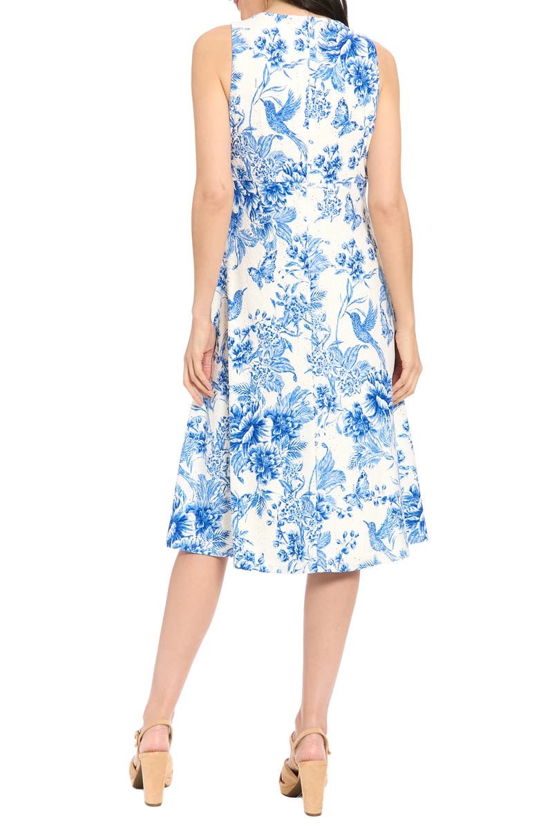 London Times Floral Eyelet Sleeveless A-Line Midi Dress, Alternate, color, Soft White/ Teal