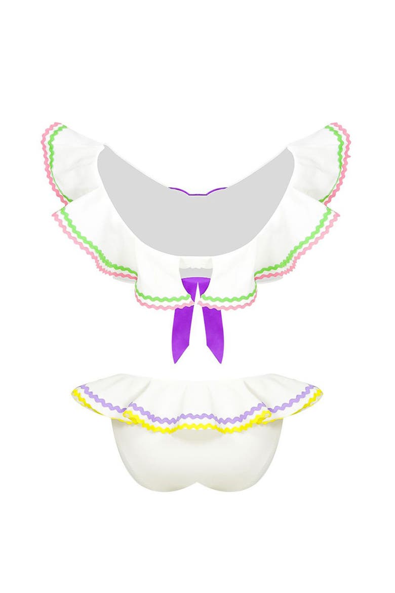 Ruffle & Bow Detail Two Piece Bikini,Toddler-Little Kid & Big Kid, Alternate, color, White